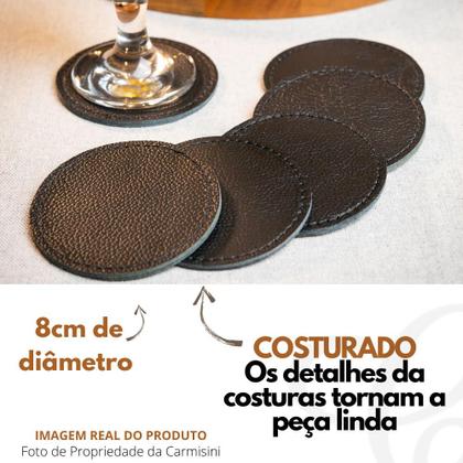 Imagem de Porta copo de mesa Descanso copo em couro promoção Kit com 6