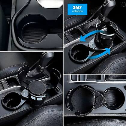 Imagem de Porta Copos Duplo 360 Giratório Regulável para Carro Preto Multifuncional