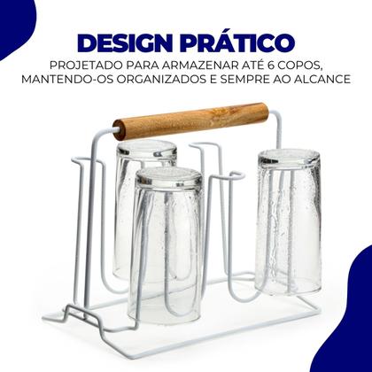Imagem de Porta Copos Suporte Copos P/ 6 Copos Cozinha Mesa Escorredor Restaurante Secador Branco Arthi