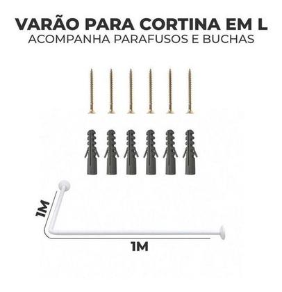 Imagem de Porta Cortina Banheiro Box Varão Tubo Curvo De Aço Em L 1X1M- Branco
