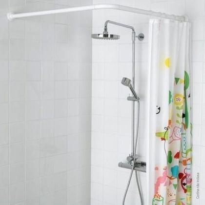 Imagem de Porta Cortina Banheiro Box Varão Tubo Curvo De Aço Em L 1X1M- Branco