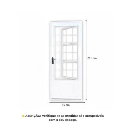 Imagem de Porta de Aço Postigo 215x85cm com Grade Quadrada Minas Sul MGM Abertura Esquerda Branco