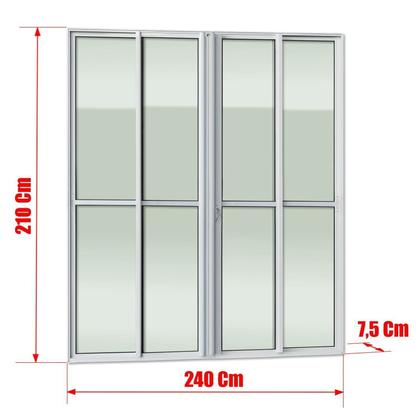 Imagem de Porta de Correr 4 Folhas Moveis 210 X 240 Elite com Fechadura Tetra Vidro Liso