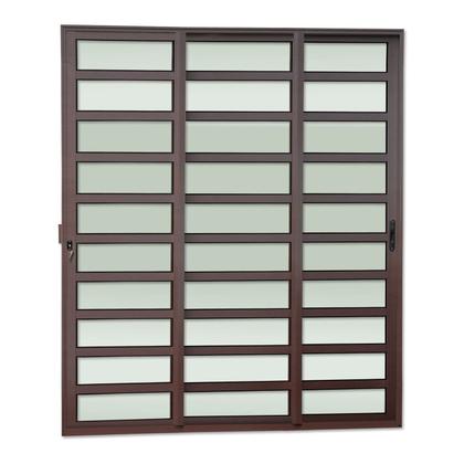 Imagem de Porta de Correr com Travessas 3 Folhas Moveis Sequenciais 210 X 200 Elite com Fechadura Tetra Vidro