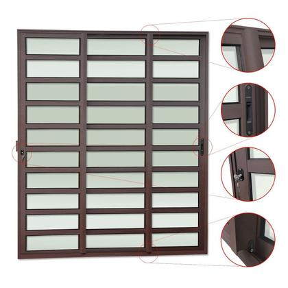 Imagem de Porta de Correr com Travessas 3 Folhas Moveis Sequenciais 210 X 200 Elite com Fechadura Tetra Vidro