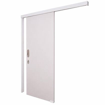 Imagem de Porta de Correr Madeira 210x60 Branco Prime Kit Completo Trilho Fechadura