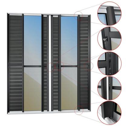 Imagem de Porta de Correr Venez. 6 Folhas Moveis 210 X 200 Elite com Fechadura Tetra Vidro Reflex