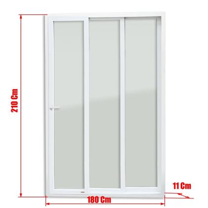 Imagem de Porta de PVC de Correr 210x180cm com 3 Folhas e Vidro Liso Temperado com Cremona ITEC Brimak