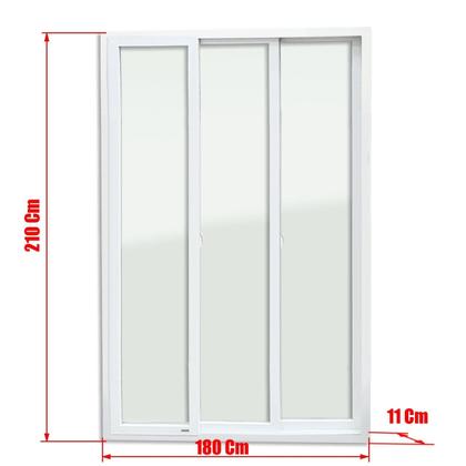 Imagem de Porta de PVC de Correr 210x180cm com 3 Folhas e Vidro Liso Temperado ITEC Brimak
