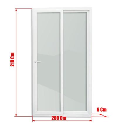 Imagem de Porta de PVC de Correr 210x200cm com 2 Folhas e Vidro Liso Temperado com Cremona ITEC Brimak