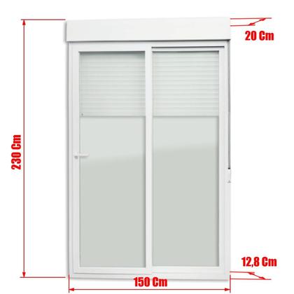Imagem de Porta de PVC Integrada de Correr 230x150cm com 2 Vidros Lisos Temperados com Cremona ITEC Brimak