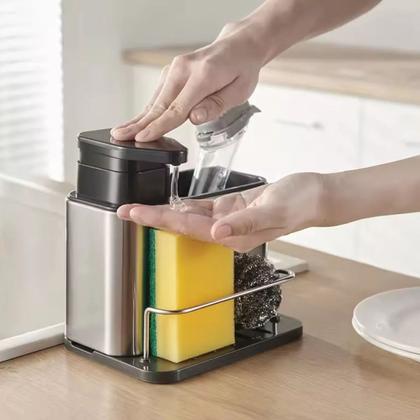 Imagem de Porta Detergente Suporte Esponja Dispenser em Inox 3 em 1