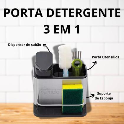 Imagem de Porta Detergente Suporte Esponja Dispenser em Inox 3 em 1