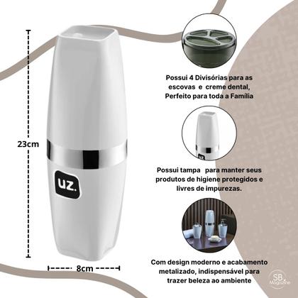 Imagem de Porta Escova de Dentes com Tampa Branco Metalizado UZ526 UZ