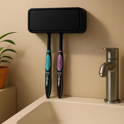 Imagem de Porta Escovas de Dente Parede  Instalação Sem Furo  Suporte Para 4 Escovas c/ Fita Dupla Face