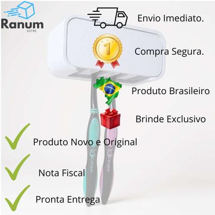 Imagem de Porta Escovas de Dente Parede  Instalação Sem Furo  Suporte Para 4 Escovas c/ Fita Dupla Face