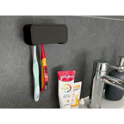 Imagem de Porta Escovas de Dente Parede  Instalação Sem Furo  Suporte Para 4 Escovas c/ Fita Dupla Face