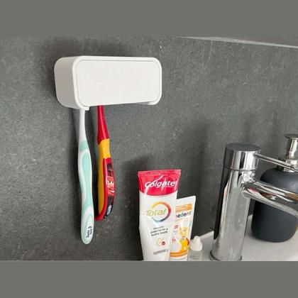 Imagem de Porta Escovas de Dente Parede  Instalação Sem Furo  Suporte Para 4 Escovas c/ Fita Dupla Face