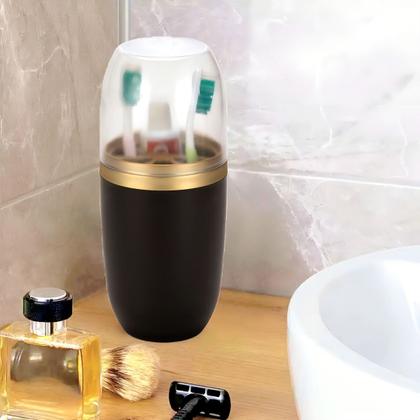Imagem de Porta Escovas Pasta Creme De Dente 500ml Preto Dourado Com Tampa Arthi