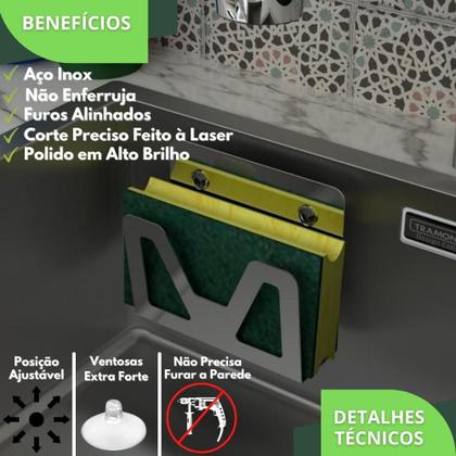 Imagem de Porta Esponja De Pia Inox Com Ventosa Suporte Bucha ELG