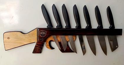 Imagem de Porta Facas para Cozinha e  Área de Churrasco de Parede em Madeira Nobre