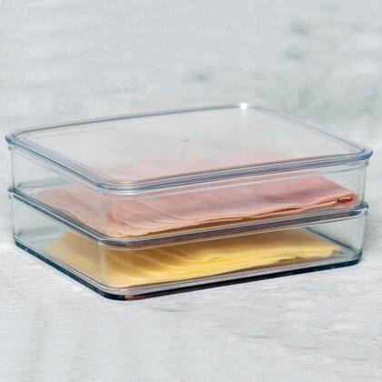 Imagem de Porta Frios Empilhável Plástico Transparente com Tampa Pote para Presunto e Queijo Duplo Cinquetti