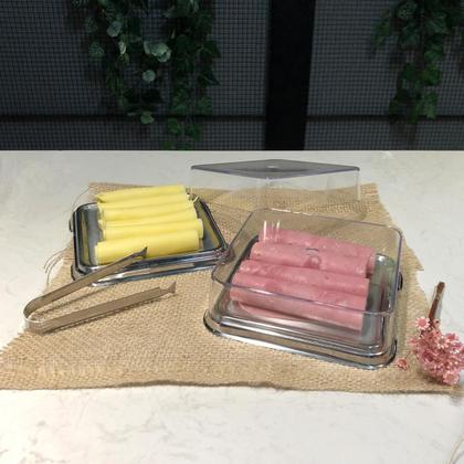Imagem de Porta Frios Inox Empilháveis Pegador de Fatiados Quadrado Pote Queijo e Presunto