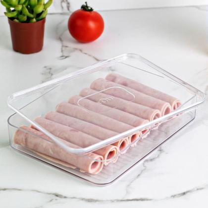 Imagem de Porta Frios Transparente Pote P/ Conservar Alimentos C/ Tampa Geladeira Retangular Organizador Armazenamento - Ou