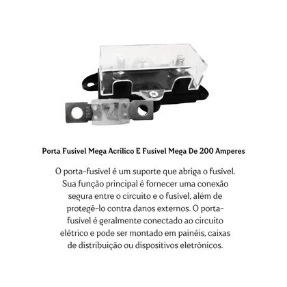 Imagem de Porta Fusivel Mega Acrilico E Fusível Mega De 200 Amperes Facil e Rapida Instalação Automotiva