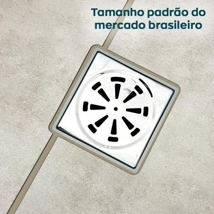 Imagem de Porta Grelha Abs E Ralo Simples Inox Quadrado 10x10 Kit Banheiro Caixilho Suporte Para Ralo Box
