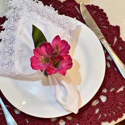 Imagem de Porta Guardanapo Astromélia Violeta Roxa Decoração Mesa 04un