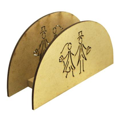 Imagem de Porta Guardanapo Casal Noivos Riscado Festa Enfeite 14,5x8 Mdf Madeira