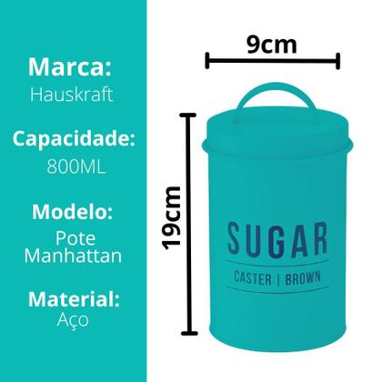 Imagem de Porta Herméticos Açúcar Condimentos Decoração 800ml Organizador Lata Aço Mantimento