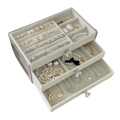 Imagem de Porta Joia Acrílico 3 Camadas Brinco Anel Compartimento caixa de armazenamento de joias