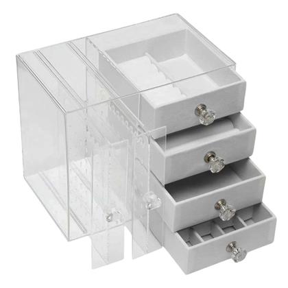 Imagem de Porta Joia Acrilico Expositor Bijuteria Organizador 4 Gaveta Anel Brinco Pulseira Colar Caixa Transparente Cristal Mesa