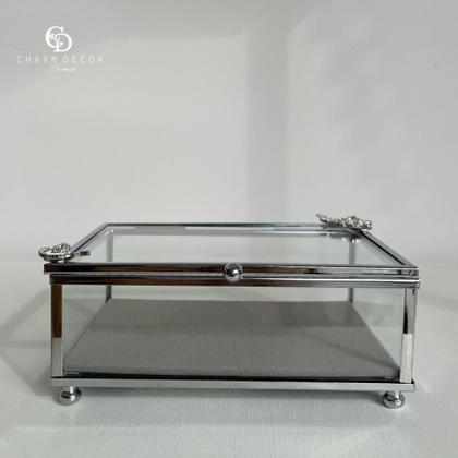 Imagem de Porta Joia em Metal Prata Com Borboleta 6x17x12cm