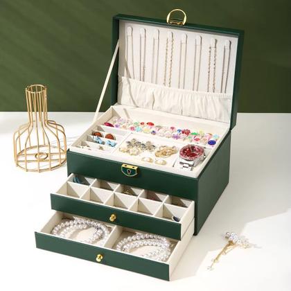 Imagem de Porta Joias 2 Gavetas material sintético Caixa De Bijuteria Com Chave