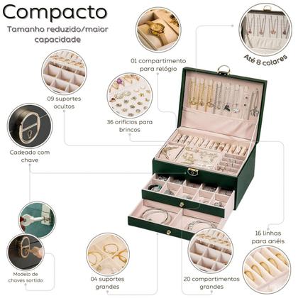 Imagem de Porta Joias 2 Gavetas material sintético Caixa De Bijuteria Com Chave