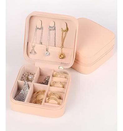 Imagem de Porta Jóias Portátil Viagem Estojo Maleta Caixa Couro Bag