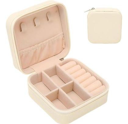 Imagem de Porta Jóias Portátil Viagem Estojo Maleta Caixa Couro Bag