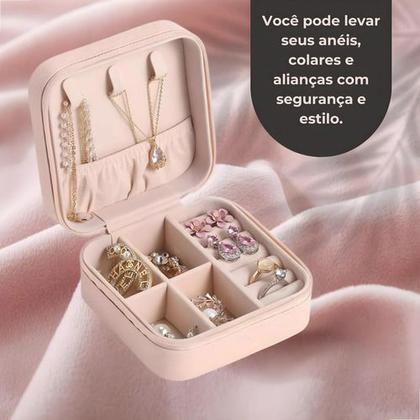 Imagem de Porta Jóias Portátil Viagem Estojo Maleta Caixa Couro Bag