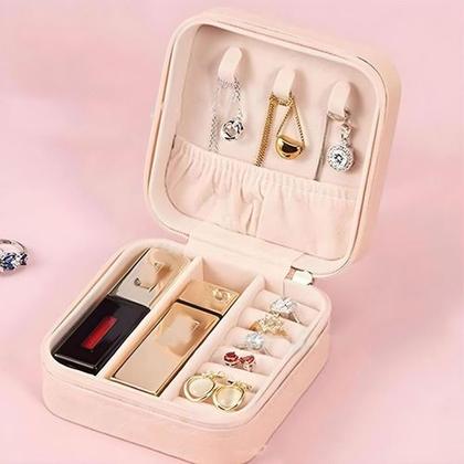Imagem de Porta Jóias Portátil Viagem Estojo Maleta Caixa Couro Bag