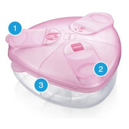 Imagem de Porta Leite Em Pó Mam Milk Powder Box Rosa 3 Compartimentos Dosador Leite em Pó