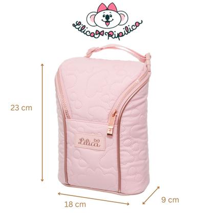 Imagem de Porta Mamadeira Bolsa Frasqueira Térmica Lilica Ripilica Cor Rosa Bebê Menina Matelassê Little Shine Para 2 Mamadeiras