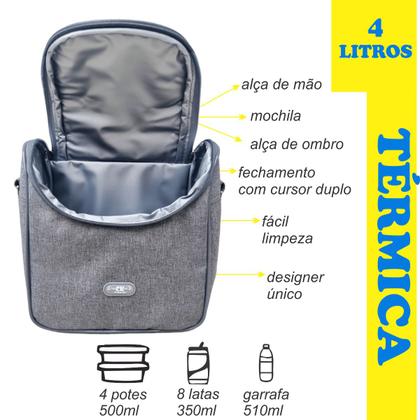 Imagem de Porta Mamadeira Térmico Cinza Para Até 5 Mamadeiras Frasqueira Bebê Compacta 4L Passeio Maternidade Luxo Térmica Reforçada Isolamento PVC
