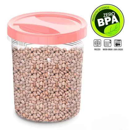 Imagem de Porta Mantimento Conjunto com 5 Potes e Tampa Com Rosca Rosa