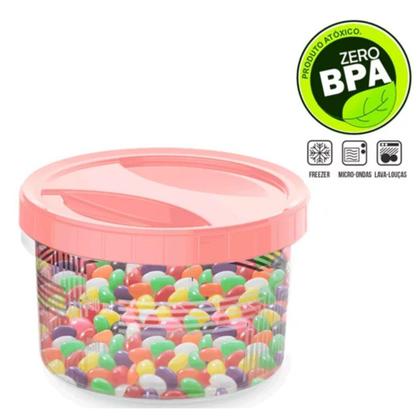 Imagem de Porta Mantimento Conjunto com 5 Potes e Tampa Com Rosca Rosa