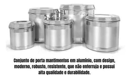 Imagem de Porta Mantimentos Pote Vasilha De Alumínio Kit Com 5 Peças
