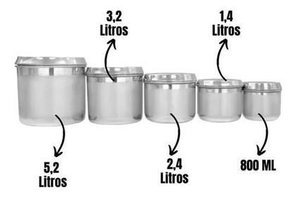 Imagem de Porta Mantimentos Pote Vasilha De Alumínio Kit Com 5 Peças