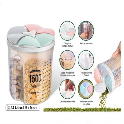 Imagem de Porta Mantimentos Triplo Pote Alimentos 3 Em 1 Divisorias Dispenser Lavanderia Sabao Em Pó Medidor Sucrilhos Graos Multi